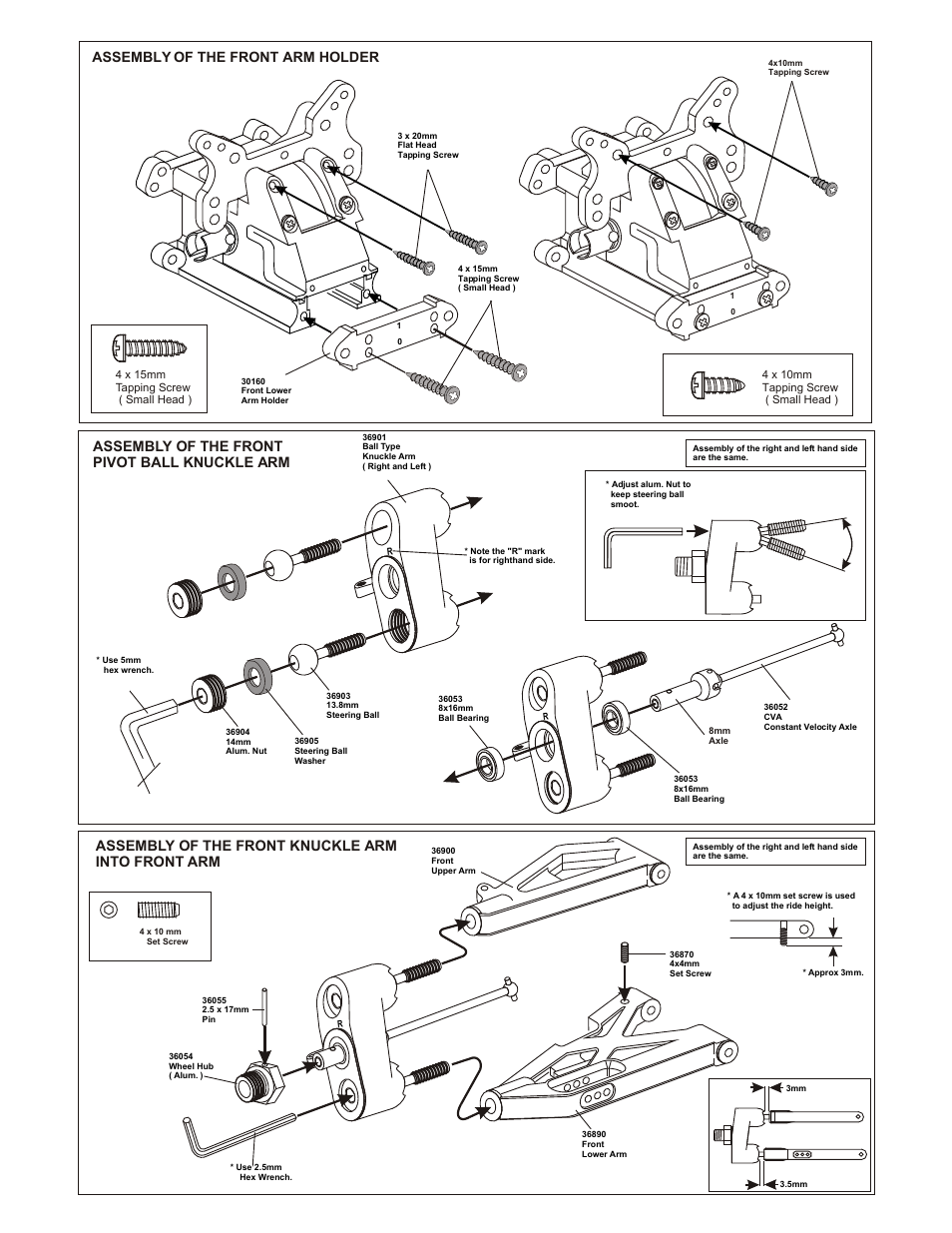 Assembly of the front arm holder | OFNA Racing Ultra GTP MBX User Manual | Page 9 / 45