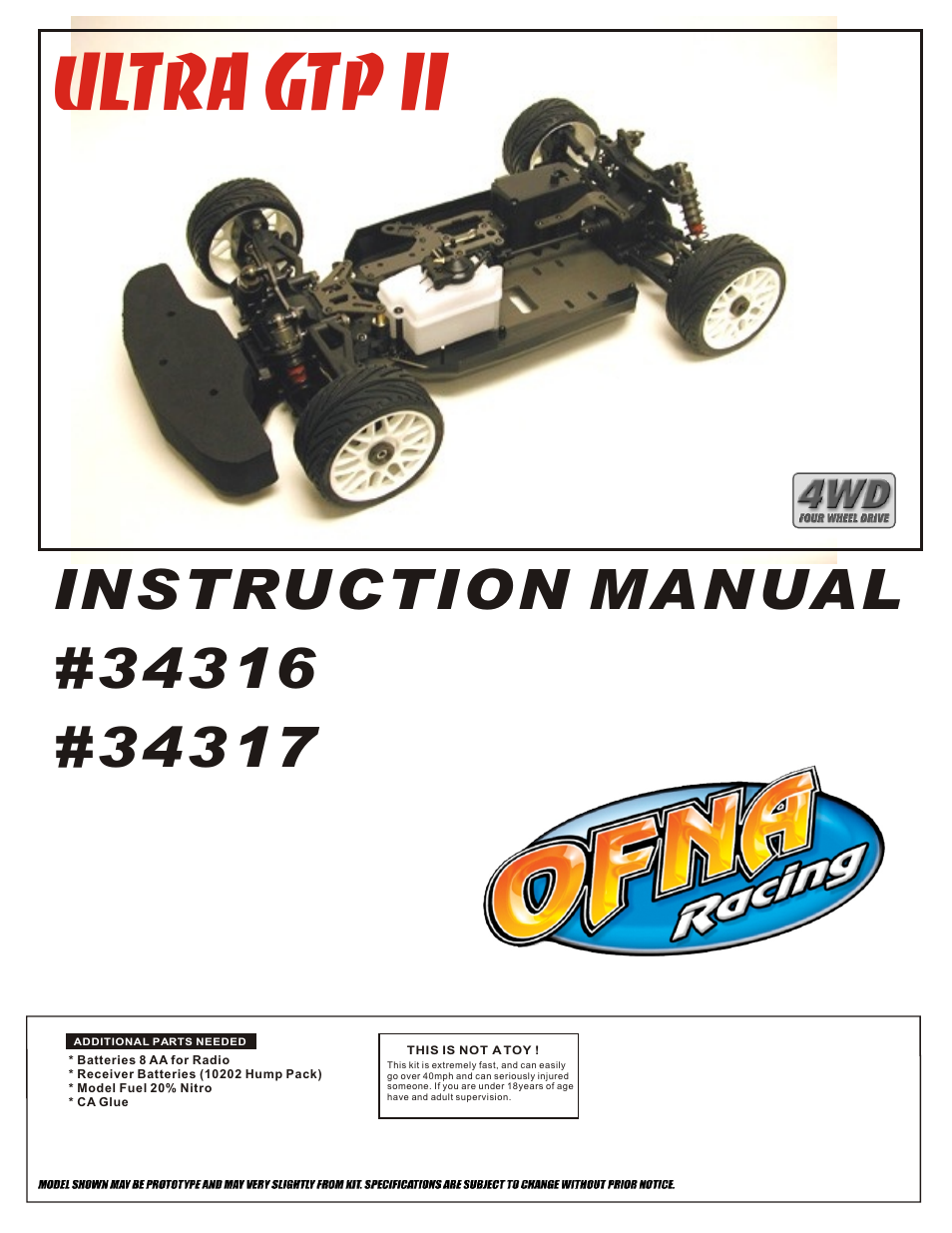 OFNA Racing Ultra GTP RTR User Manual | 28 pages