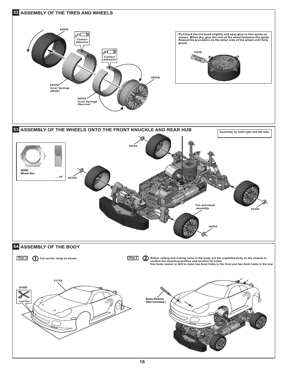 18 52 assembly of the tires and wheels | OFNA Racing Ultra GTP RTR User Manual | Page 21 / 28