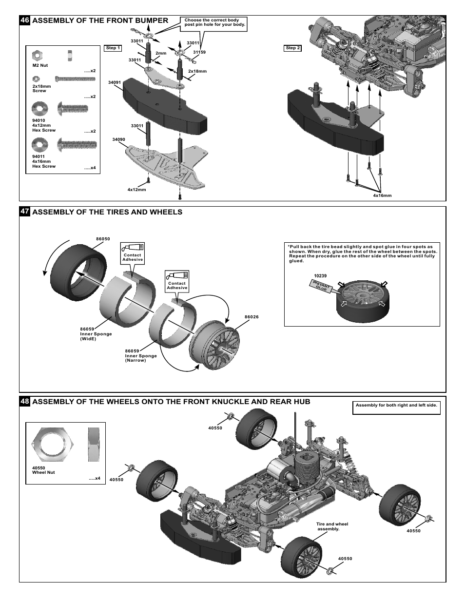 46 assembly of the front bumper, 47 assembly of the tires and wheels | OFNA Racing Ultra GTP2e User Manual | Page 20 / 25