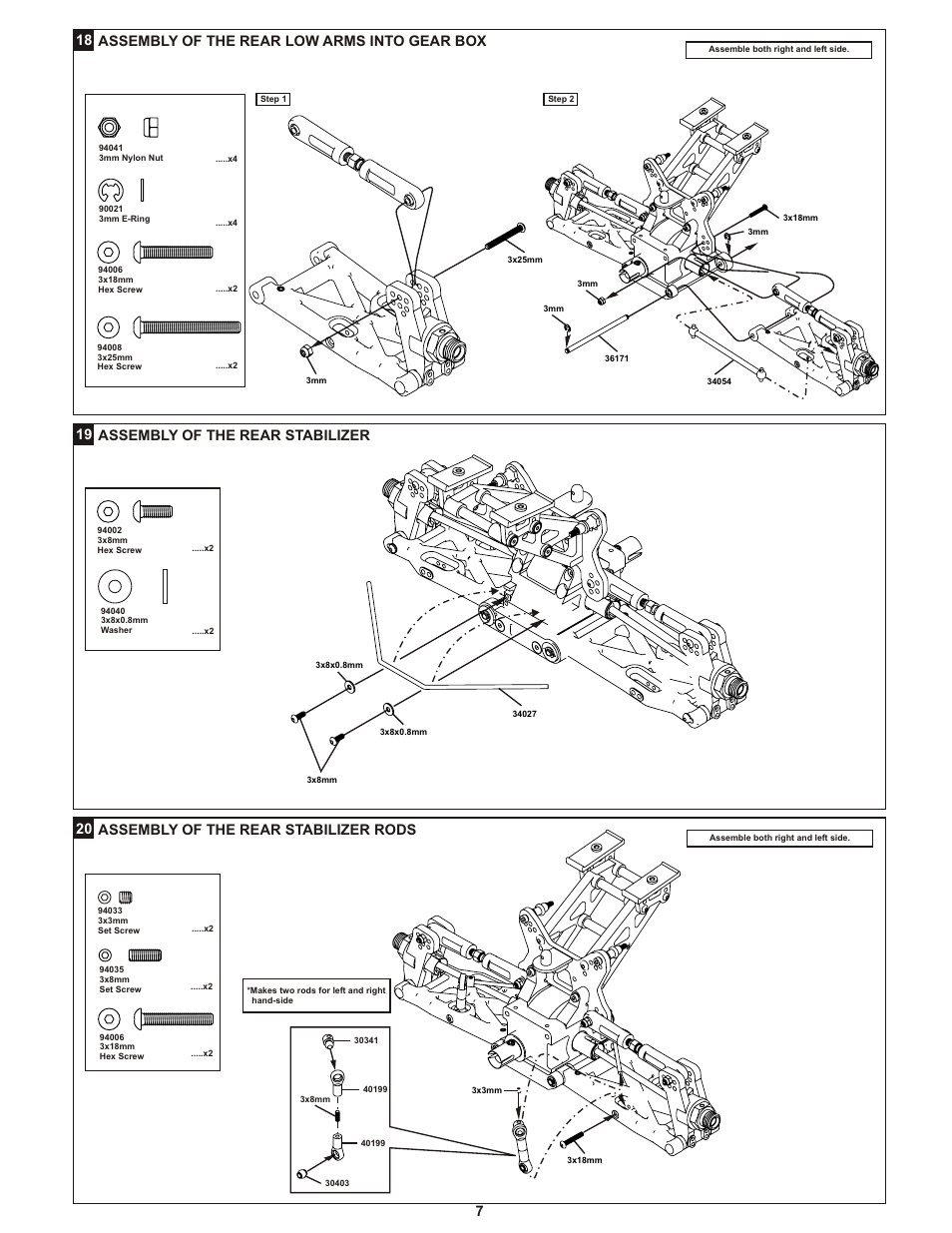 18 assembly of the rear low arms into gear box, 719 assembly of the rear stabilizer, 20 assembly of the rear stabilizer rods | OFNA Racing Ultra LX 1e User Manual | Page 12 / 27