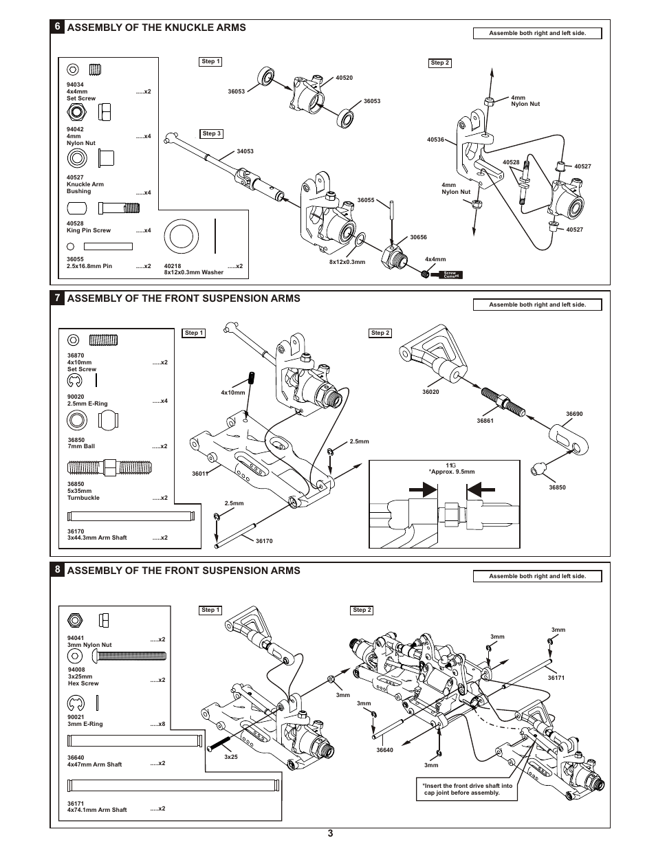 6assembly of the knuckle arms, 7assembly of the front suspension arms, 8assembly of the front suspension arms | OFNA Racing Ultra LX 1e User Manual | Page 8 / 27