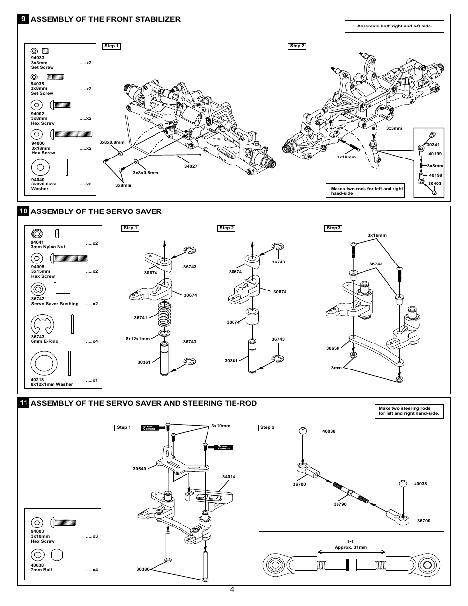 9assembly of the front stabilizer, 10 assembly of the servo saver | OFNA Racing Ultra LX 2e 80% User Manual | Page 10 / 36