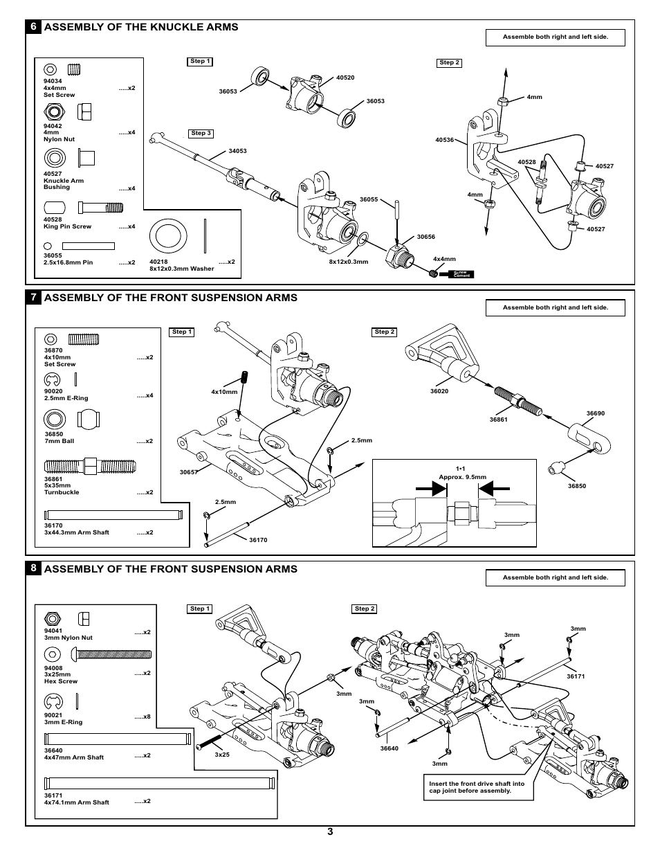 6assembly of the knuckle arms, 7assembly of the front suspension arms, 8assembly of the front suspension arms | OFNA Racing Ultra LX 2e 80% User Manual | Page 9 / 36