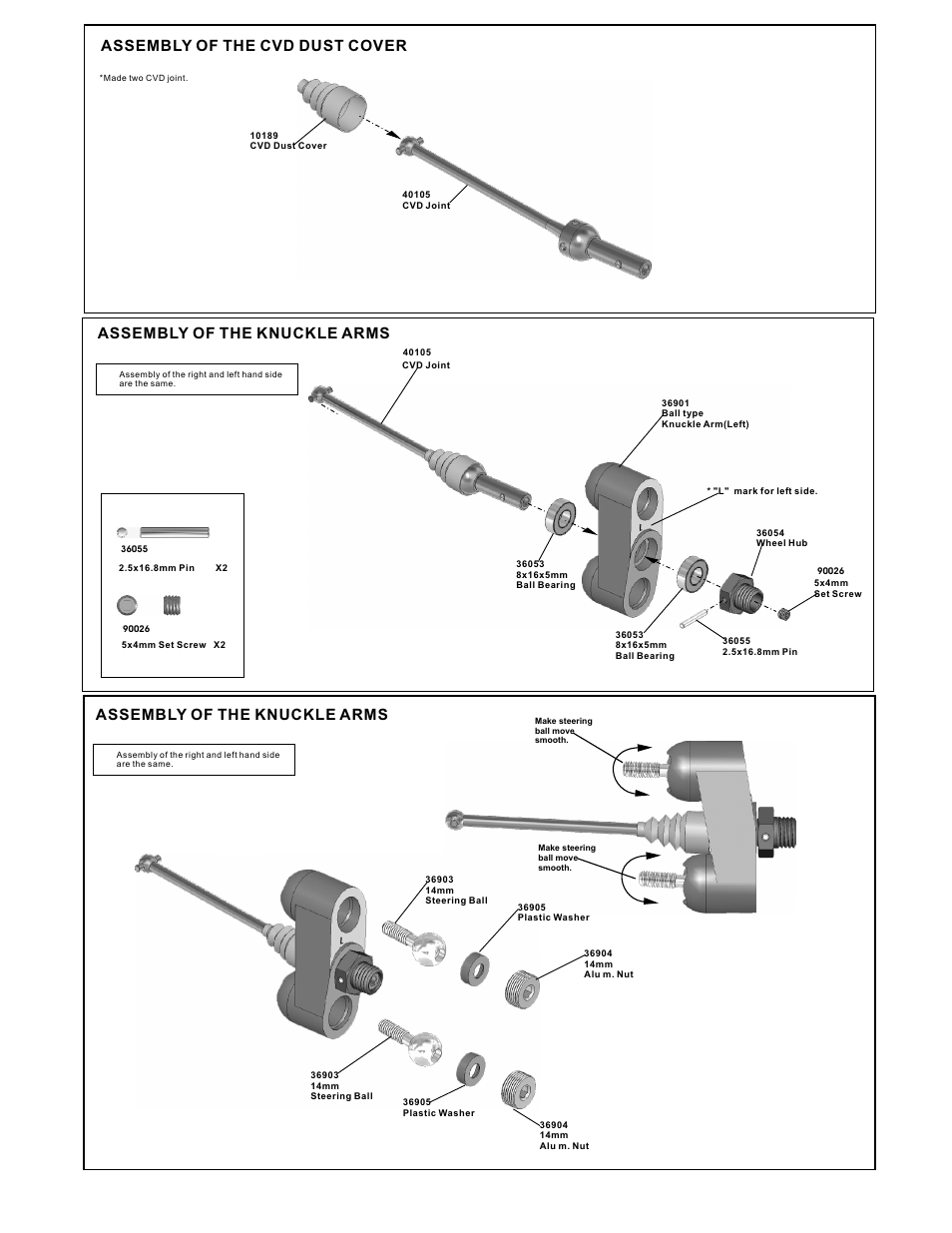 Assembly of the cvd dust cover, Assembly of the knuckle arms | OFNA Racing Ultra MBX Comp User Manual | Page 10 / 40