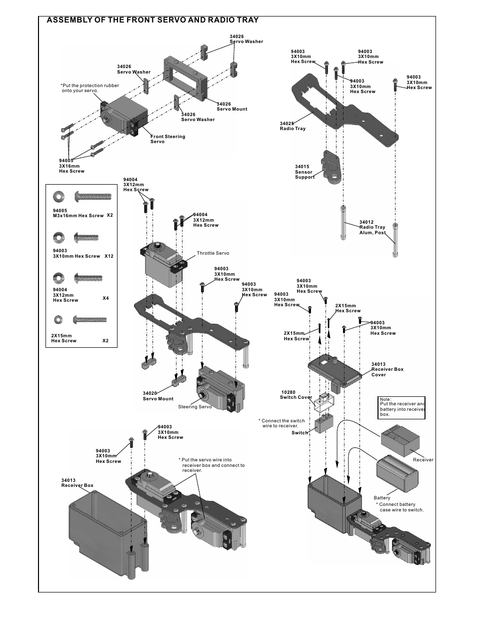 Assembly of the front servo and radio tray | OFNA Racing Ultra MBX Comp User Manual | Page 19 / 40