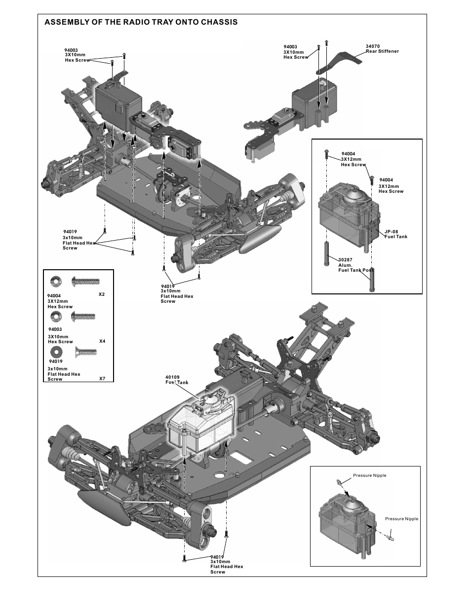 Assembly of the radio tray onto chassis | OFNA Racing Ultra MBX Comp User Manual | Page 20 / 40