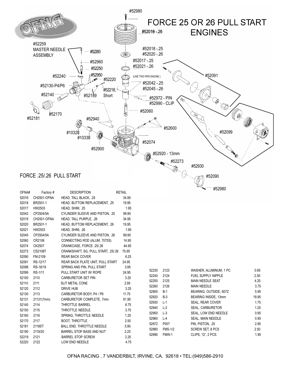 Force 25 or 26 pull start engines, Force .25/.26 pull start | OFNA Racing Ultra MBX Comp User Manual | Page 32 / 40