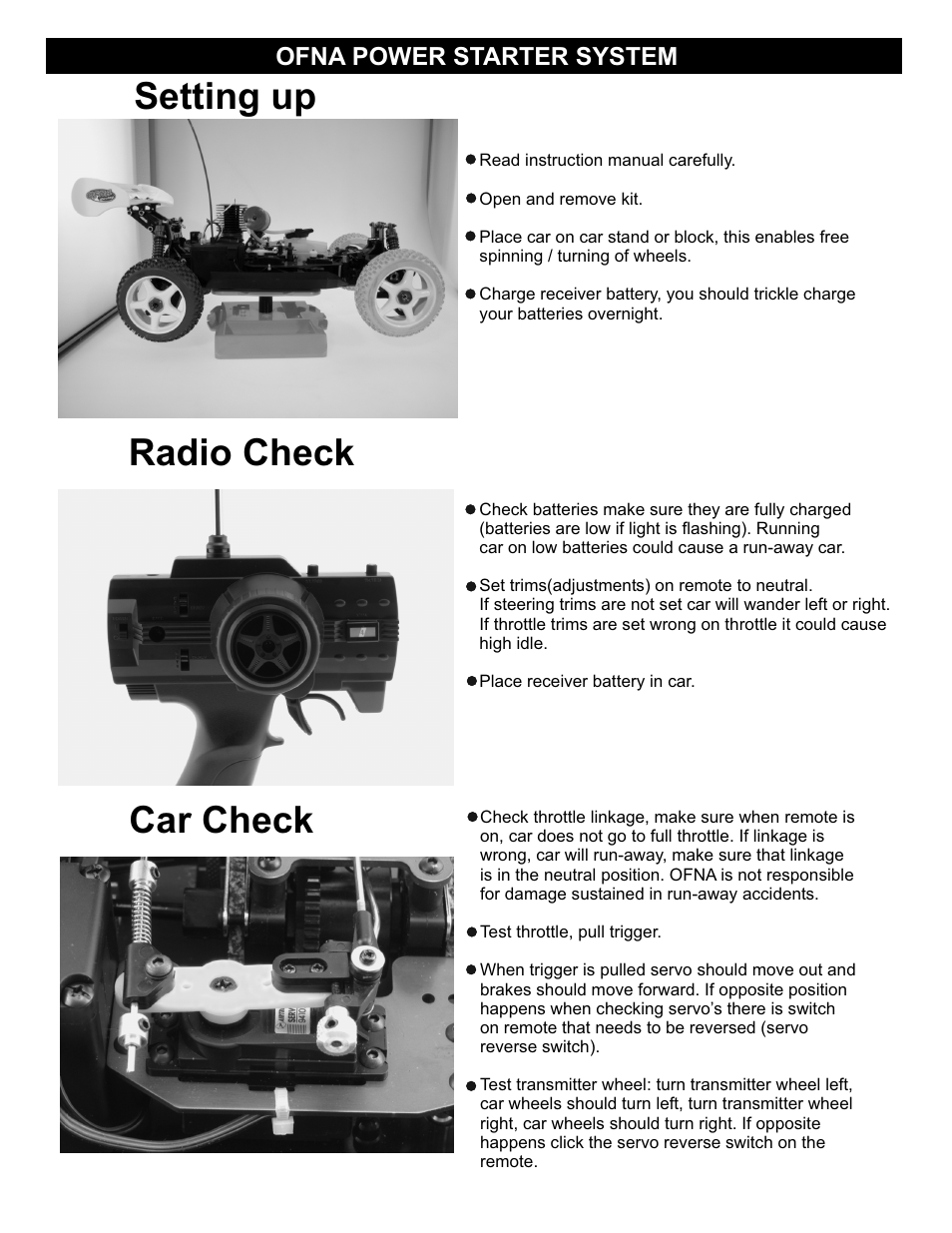 Setting up radio check car check | OFNA Racing Ultra MBX Comp User Manual | Page 34 / 40