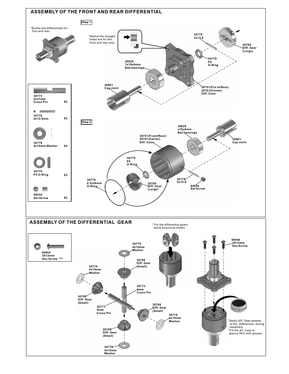 Assembly of the front and rear differential, Assembly of the differential gear | OFNA Racing Ultra MBX Comp User Manual | Page 5 / 40