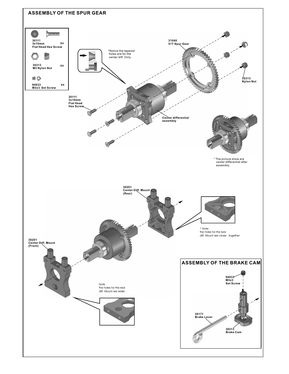 Assembly of the spur gear, Assembly of the brake cam | OFNA Racing Ultra MBX Comp User Manual | Page 7 / 40
