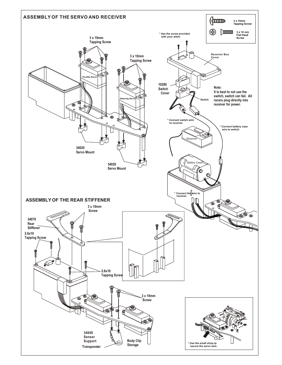 Assembly of the rear stiffener, Assembly of the servo and receiver | OFNA Racing Ultra MBX Pro User Manual | Page 25 / 33