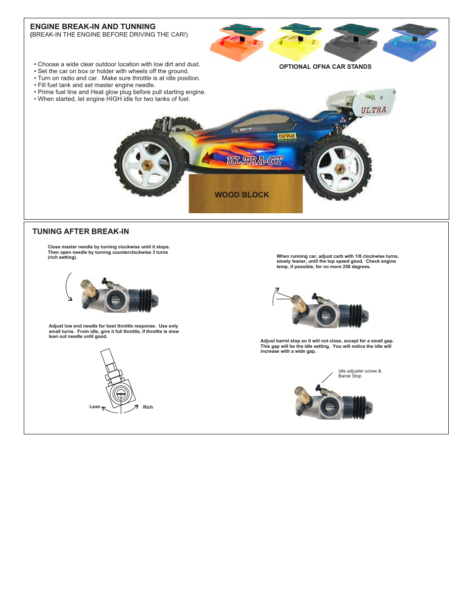 Engine break-in and tunning, Tuning after break-in, Wood block | OFNA Racing Ultra MBX Pro User Manual | Page 31 / 33