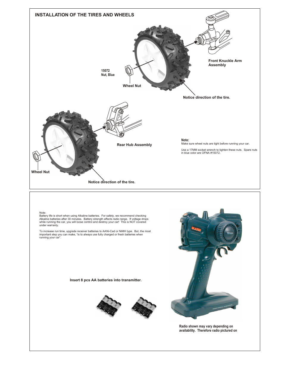 Installation of the tires and wheels | OFNA Racing Ultra MBX Pro User Manual | Page 5 / 33