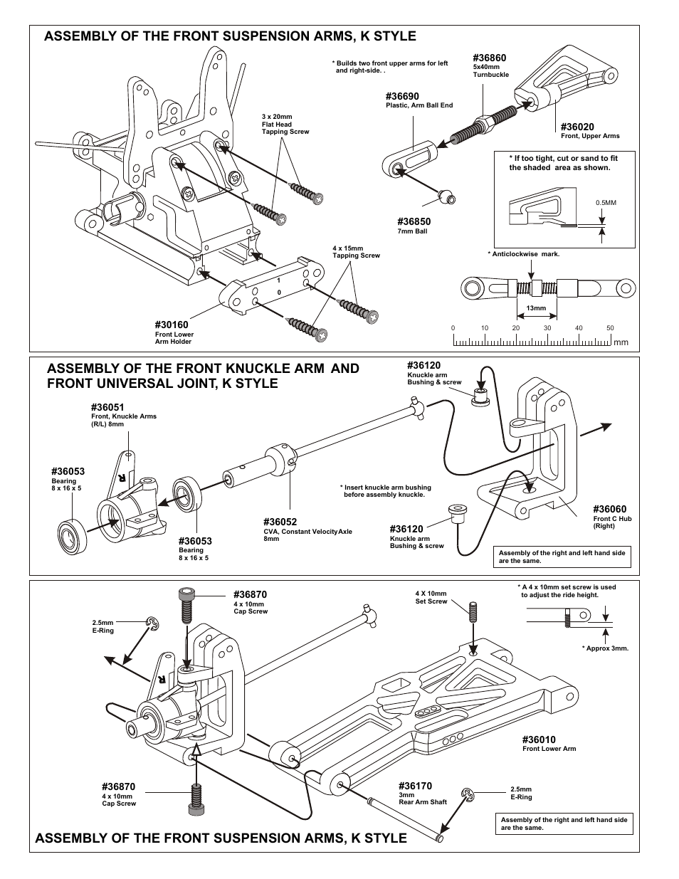 Assembly of the front suspension arms, k style | OFNA Racing Worlds II User Manual | Page 12 / 35