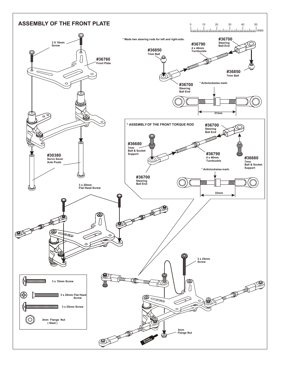 Assembly of the front gear box onto chassis, Assembly of the front plate | OFNA Racing Worlds II User Manual | Page 20 / 35