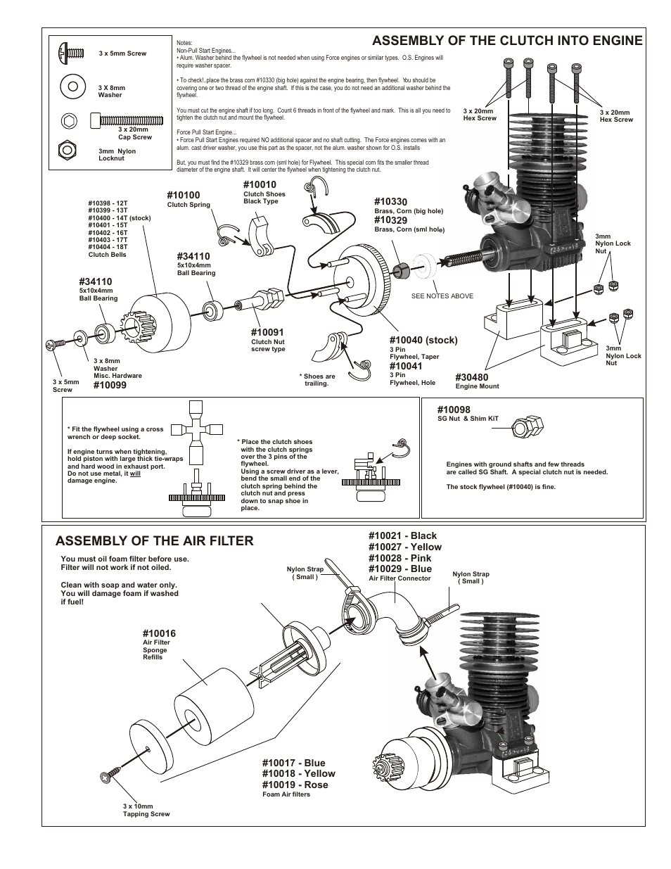 Assembly of the clutch into engine, Assembly of the air filter | OFNA Racing Worlds II User Manual | Page 25 / 35