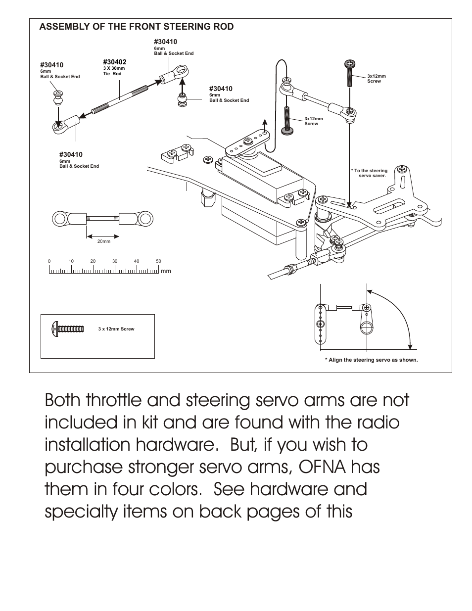 Assembly of the front steering rod, Assembly of the radio tray onto chassis, Assembly of the throttle linkage system | OFNA Racing Worlds II User Manual | Page 31 / 35