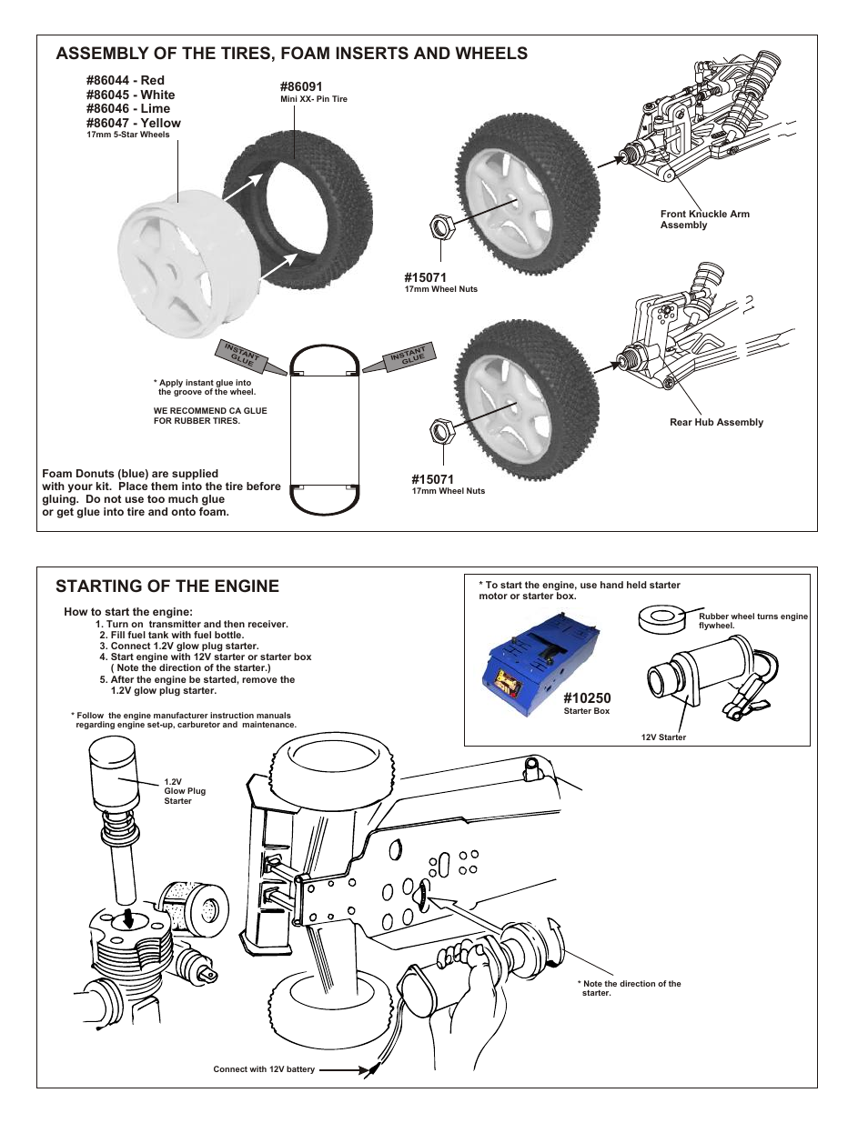 Painting tips, For buggy, Assembly of the tires, foam inserts and wheels | Starting of the engine | OFNA Racing Worlds II User Manual | Page 32 / 35