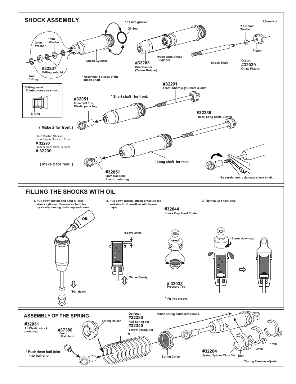 Shock assembly filling the shocks with oil, Assembly of the differential gear, Assembly of the bevel gear | Assembly of the spring | OFNA Racing Worlds II User Manual | Page 4 / 35