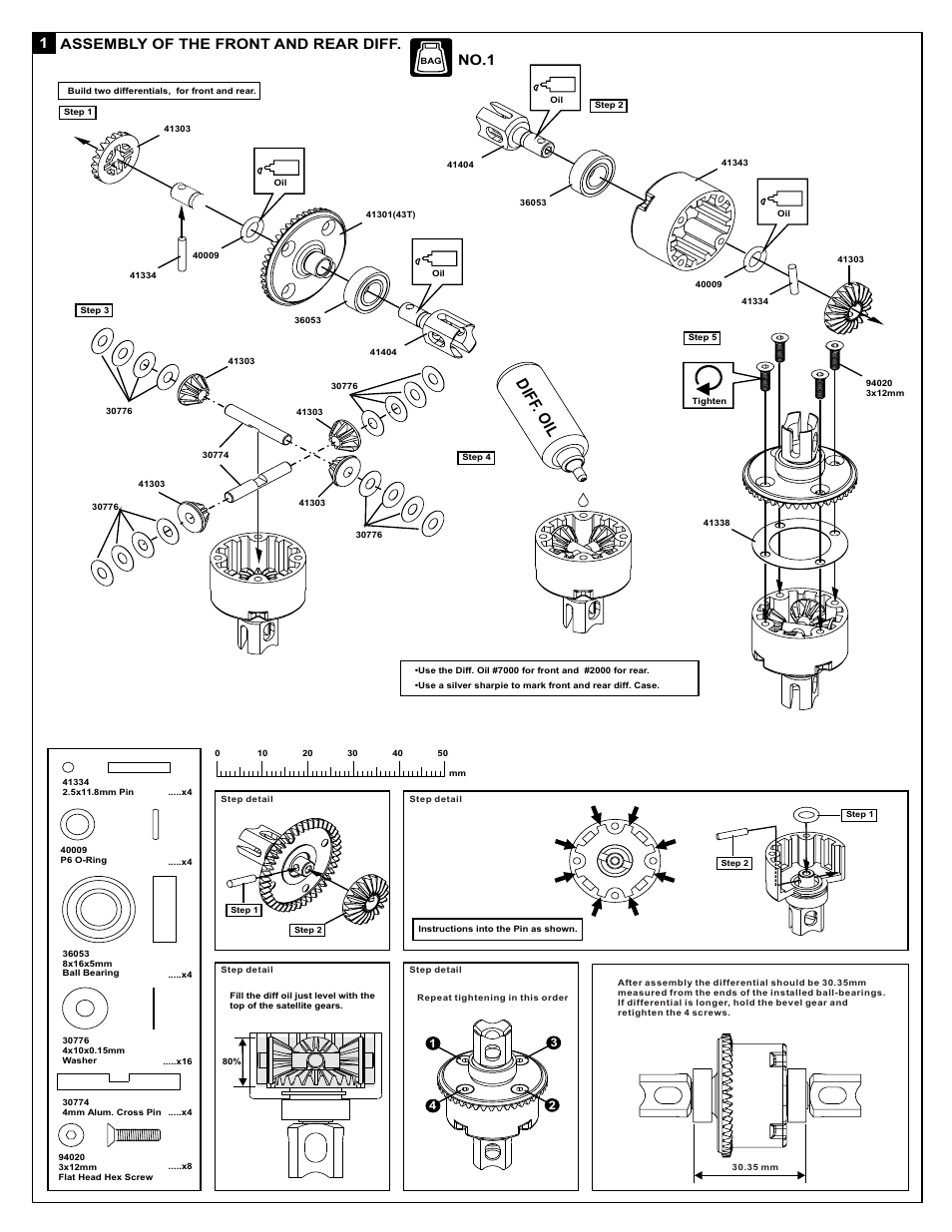 Dif f. o l i, 1assembly of the front and rear diff, No.1 | OFNA Racing X3 Sabre User Manual | Page 11 / 54