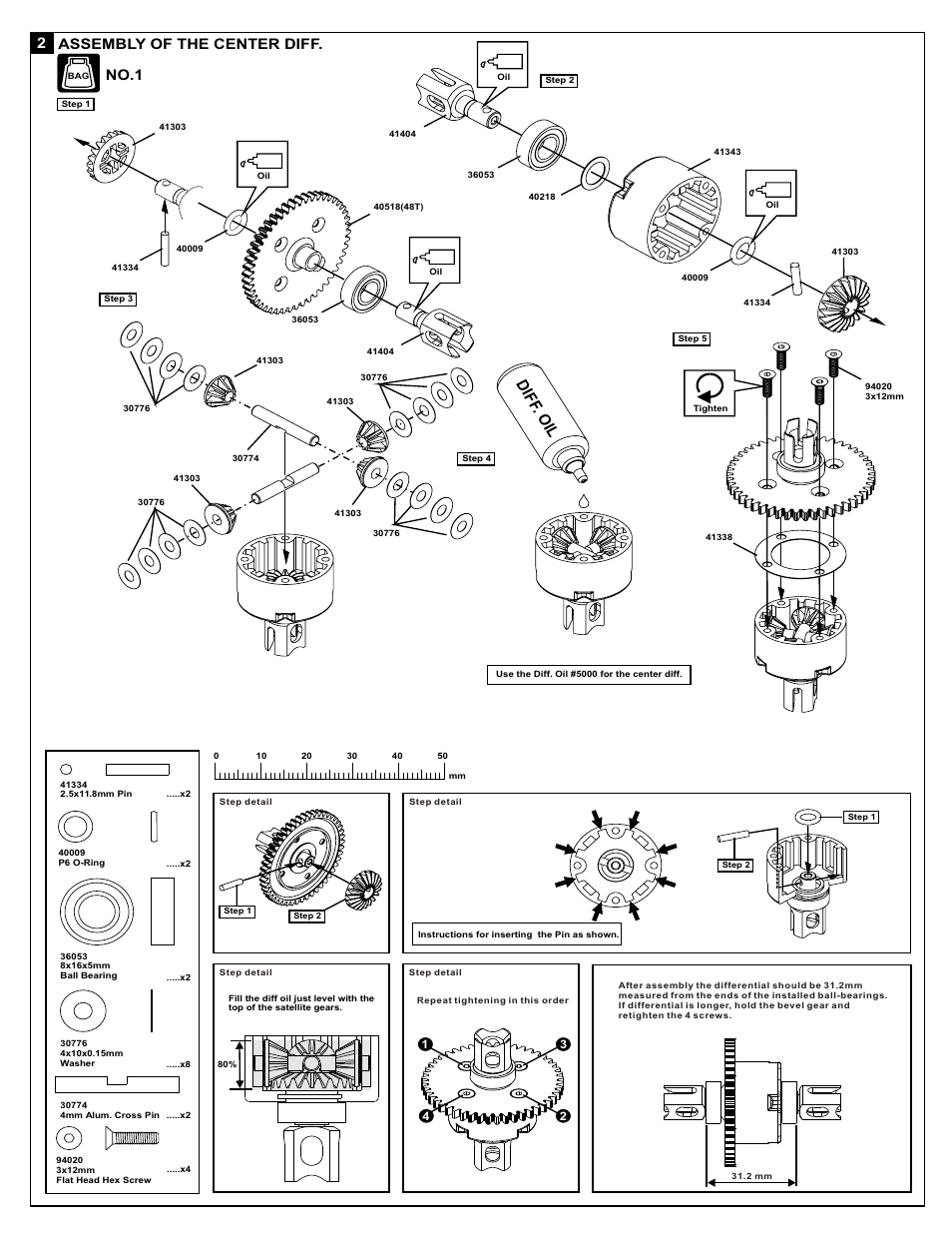 Dif f. o il, 2assembly of the center diff, No.1 | OFNA Racing X3 Sabre User Manual | Page 12 / 54
