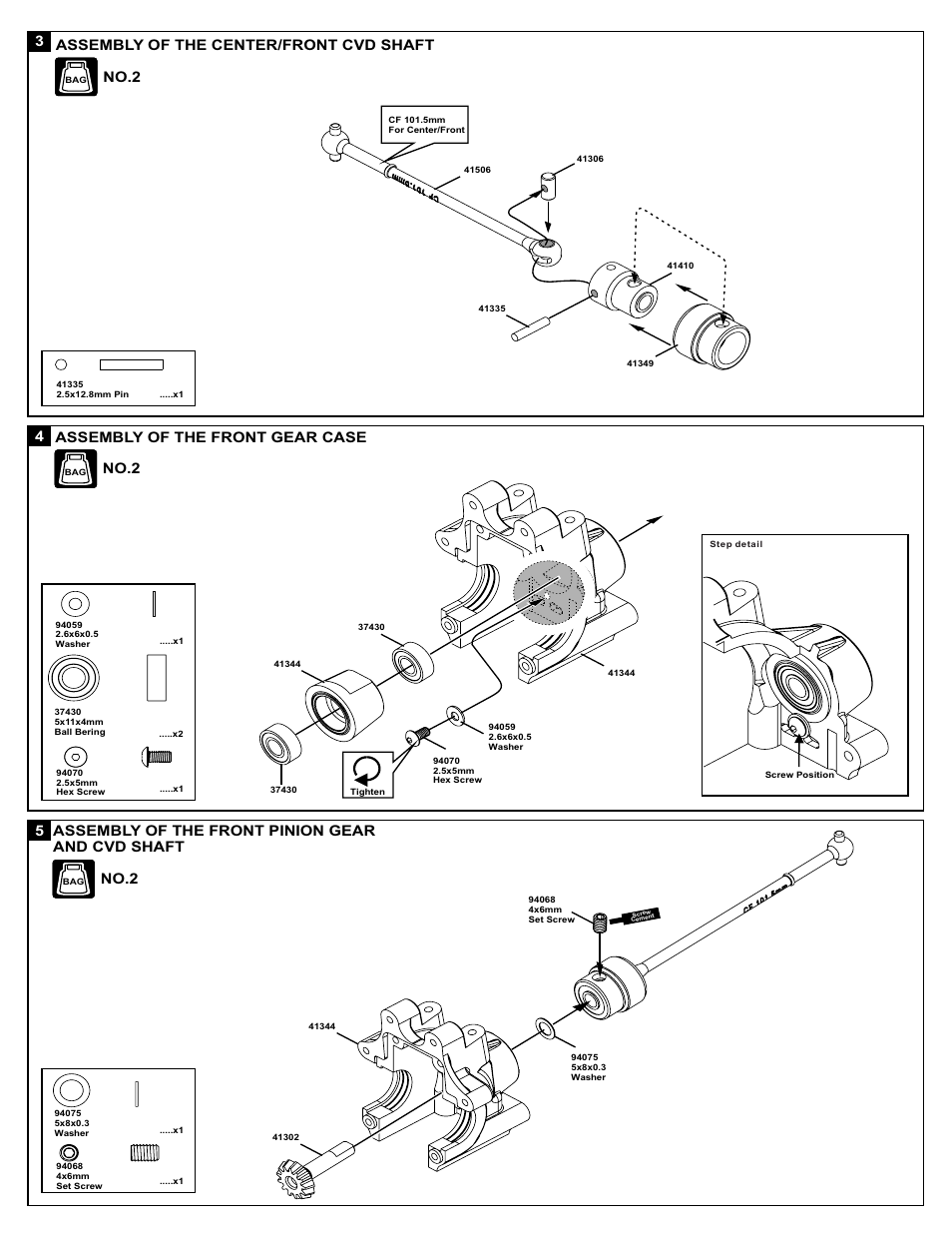 5assembly of the front pinion gear and cvd shaft, No.2 | OFNA Racing X3 Sabre User Manual | Page 13 / 54