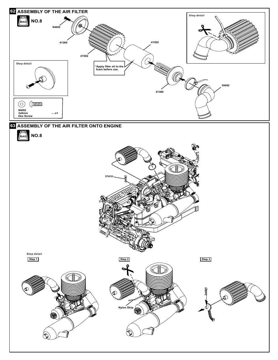 Assembly of the air filter, No.8 | OFNA Racing X3 Sabre User Manual | Page 34 / 54