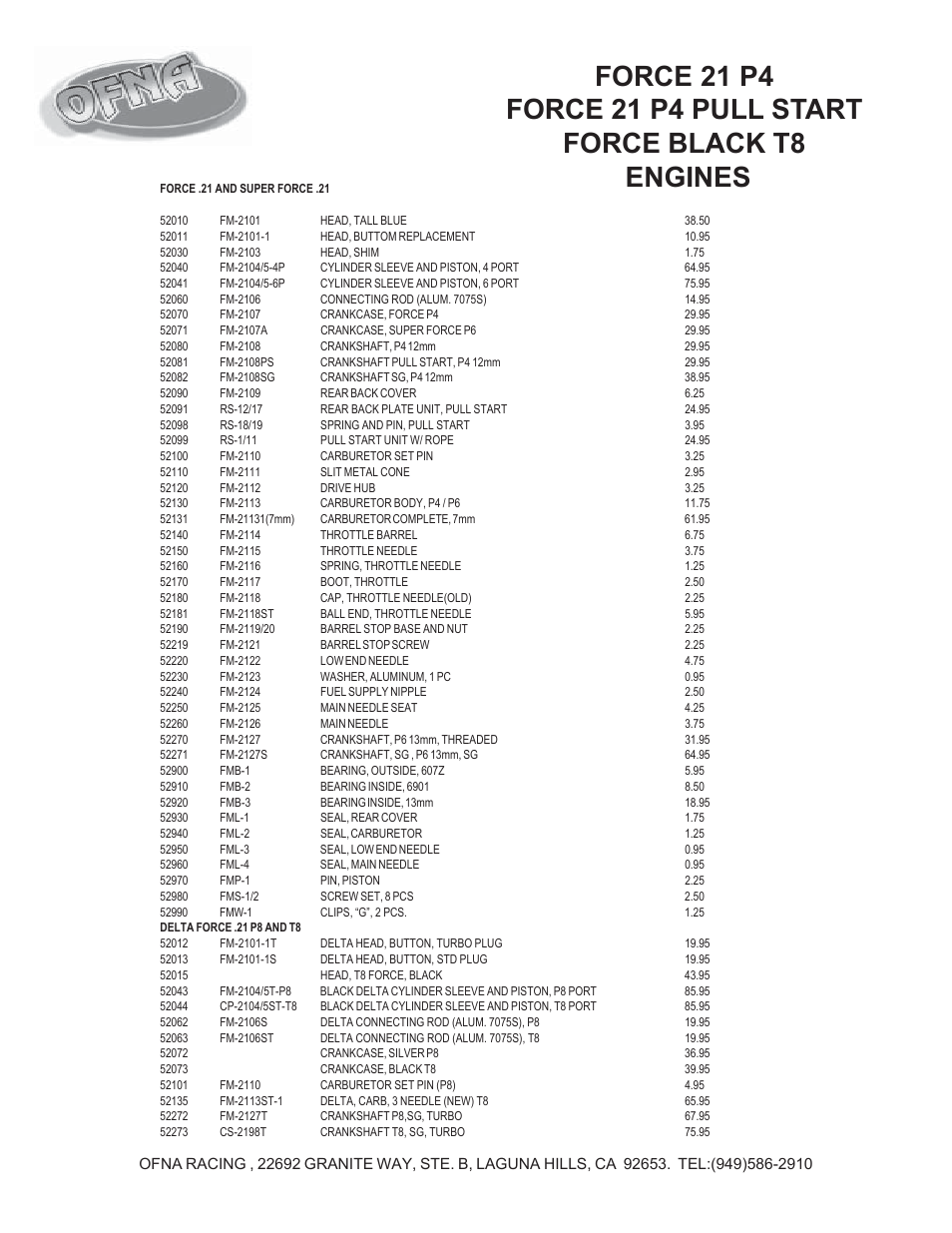 OFNA Racing Force .21 P4, Black T8 User Manual | Page 2 / 3