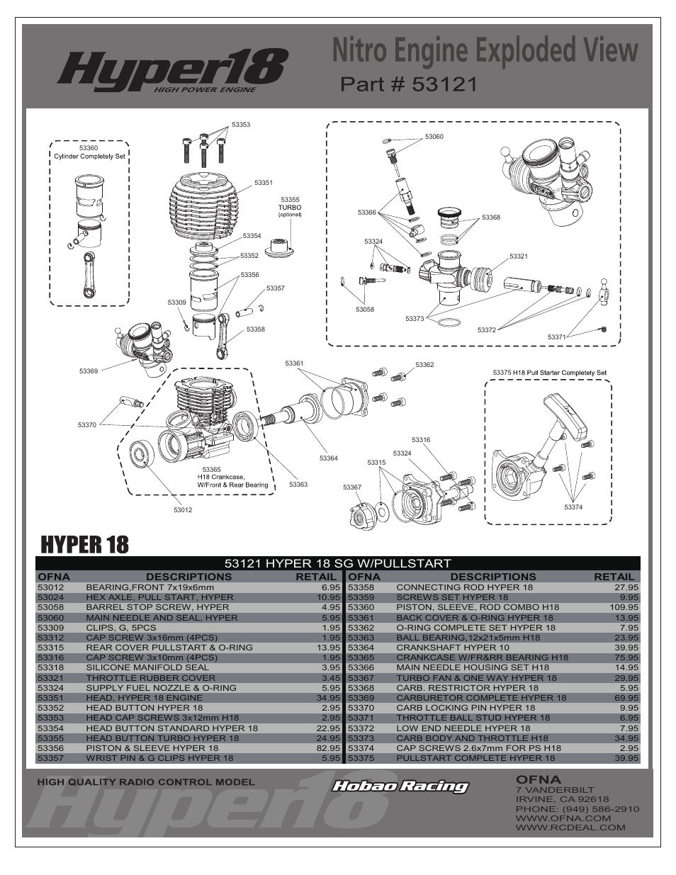 OFNA Racing Hyper .18 User Manual | 2 pages