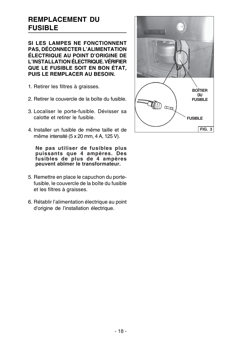 Remplacement du fusible | Broan ELITE E54000 User Manual | Page 18 / 44