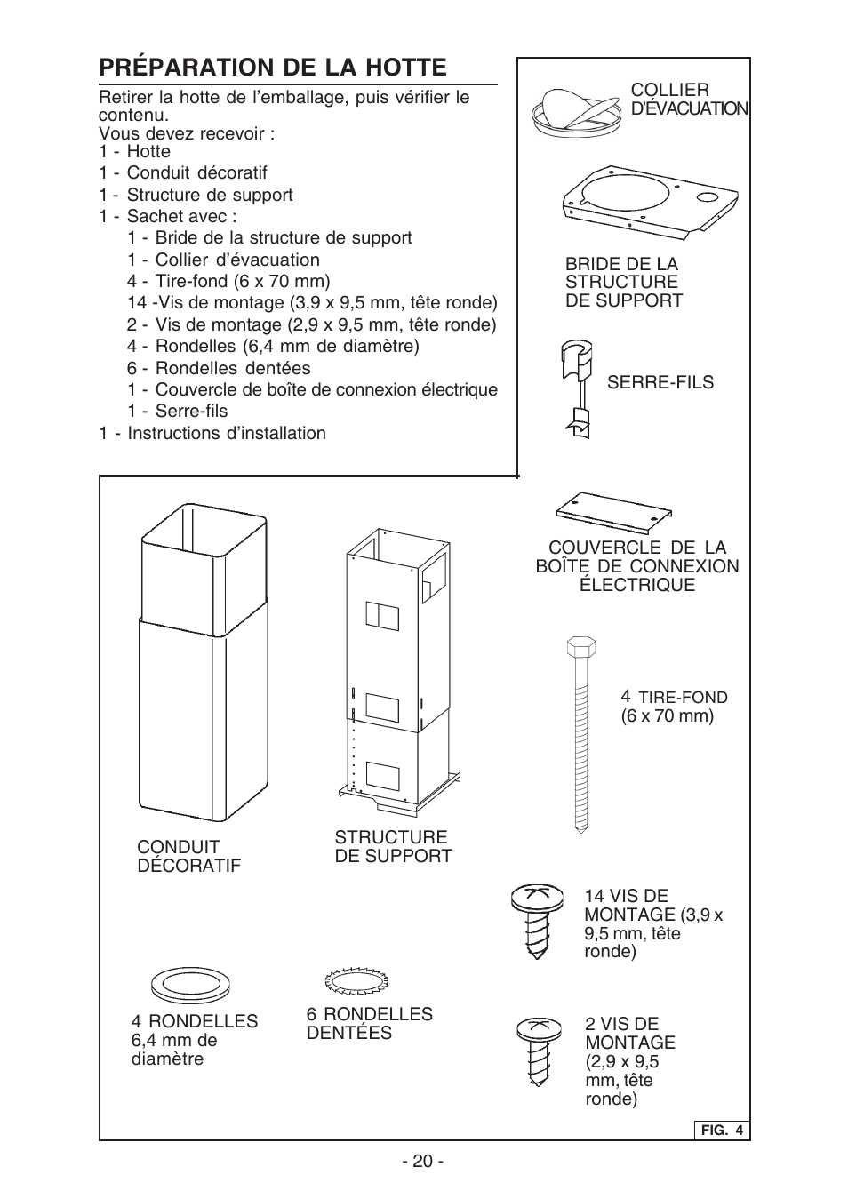 Préparation de la hotte | Broan ELITE E54000 User Manual | Page 20 / 44