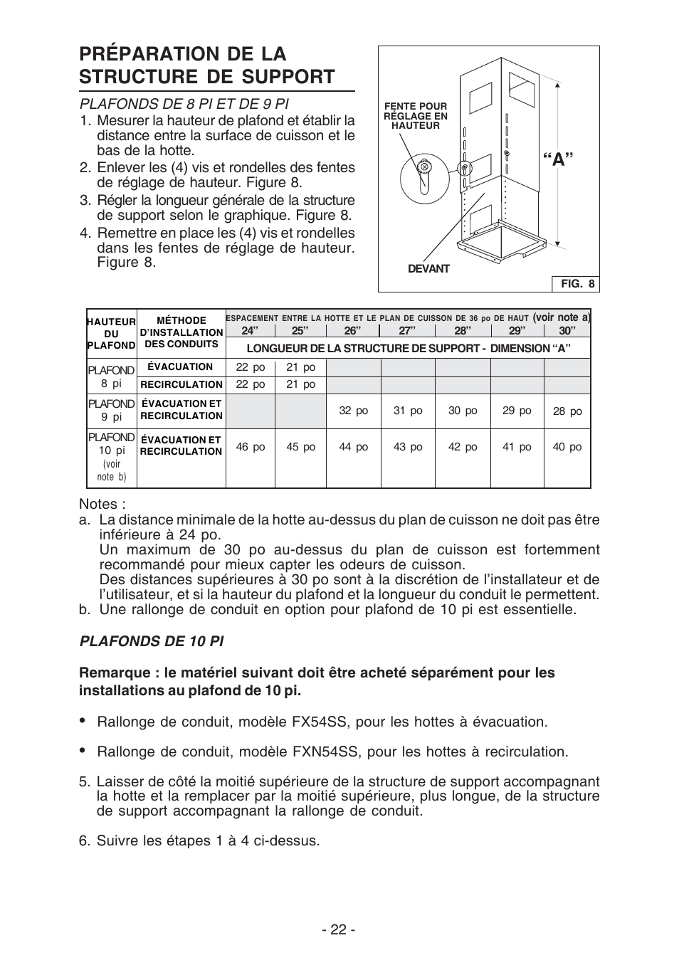 Préparation de la structure de support | Broan ELITE E54000 User Manual | Page 22 / 44