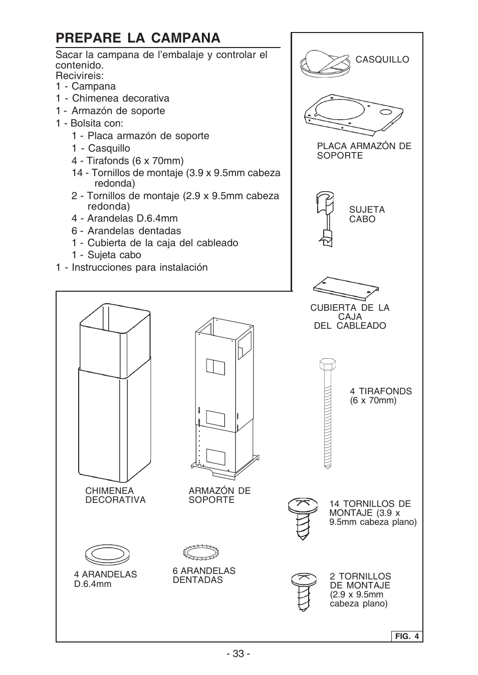 Prepare la campana | Broan ELITE E54000 User Manual | Page 33 / 44