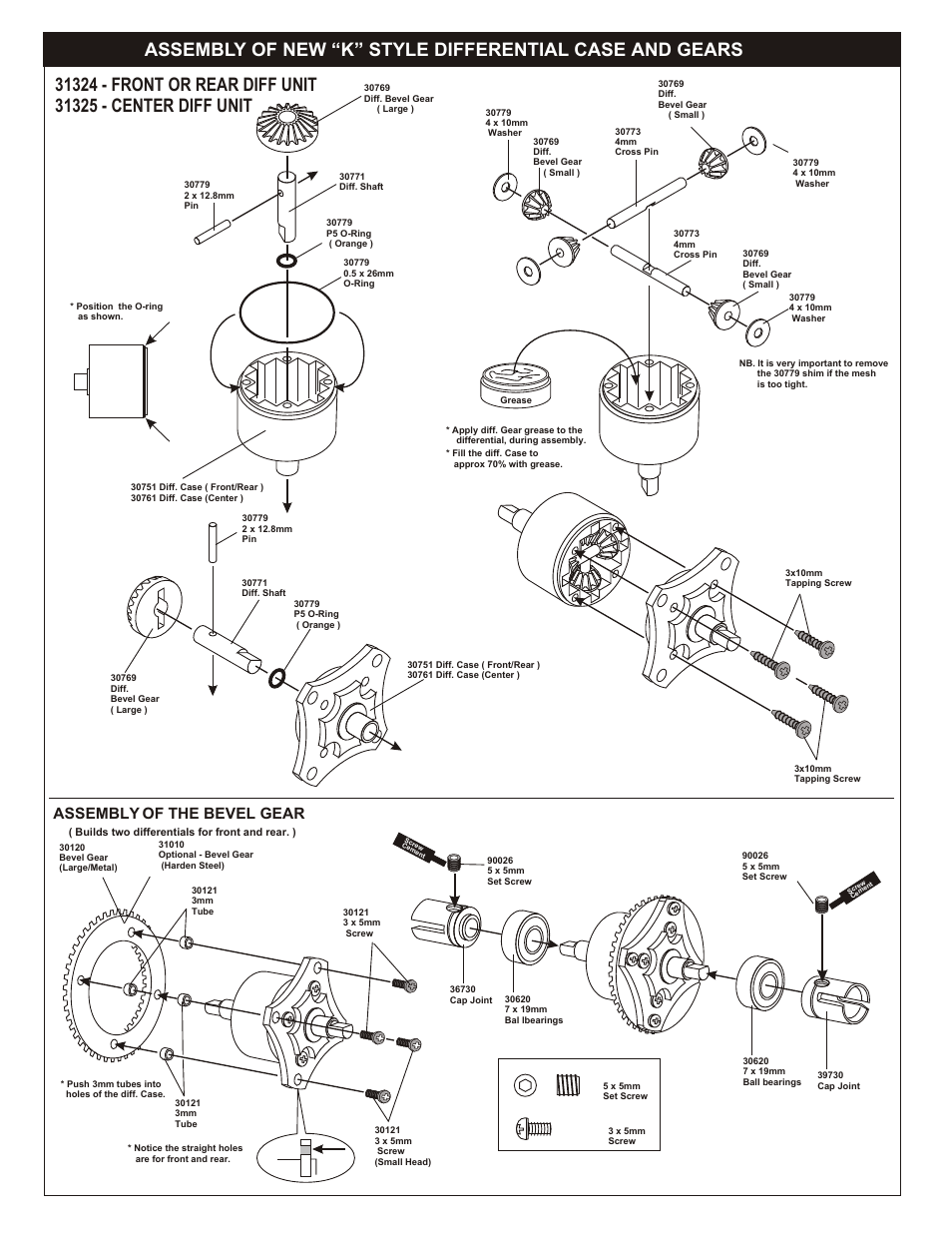 OFNA Racing New Differential Case, K-Style, 1/8th Scale User Manual | 1 page