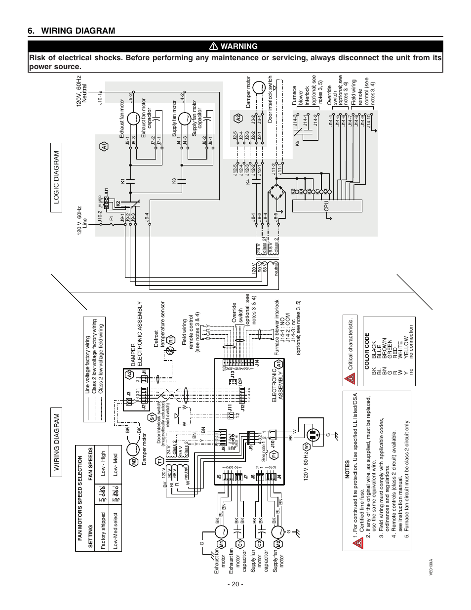 Wiring diagram, Wiring diagram logic diagram | Broan ERV90HCS User Manual | Page 20 / 54