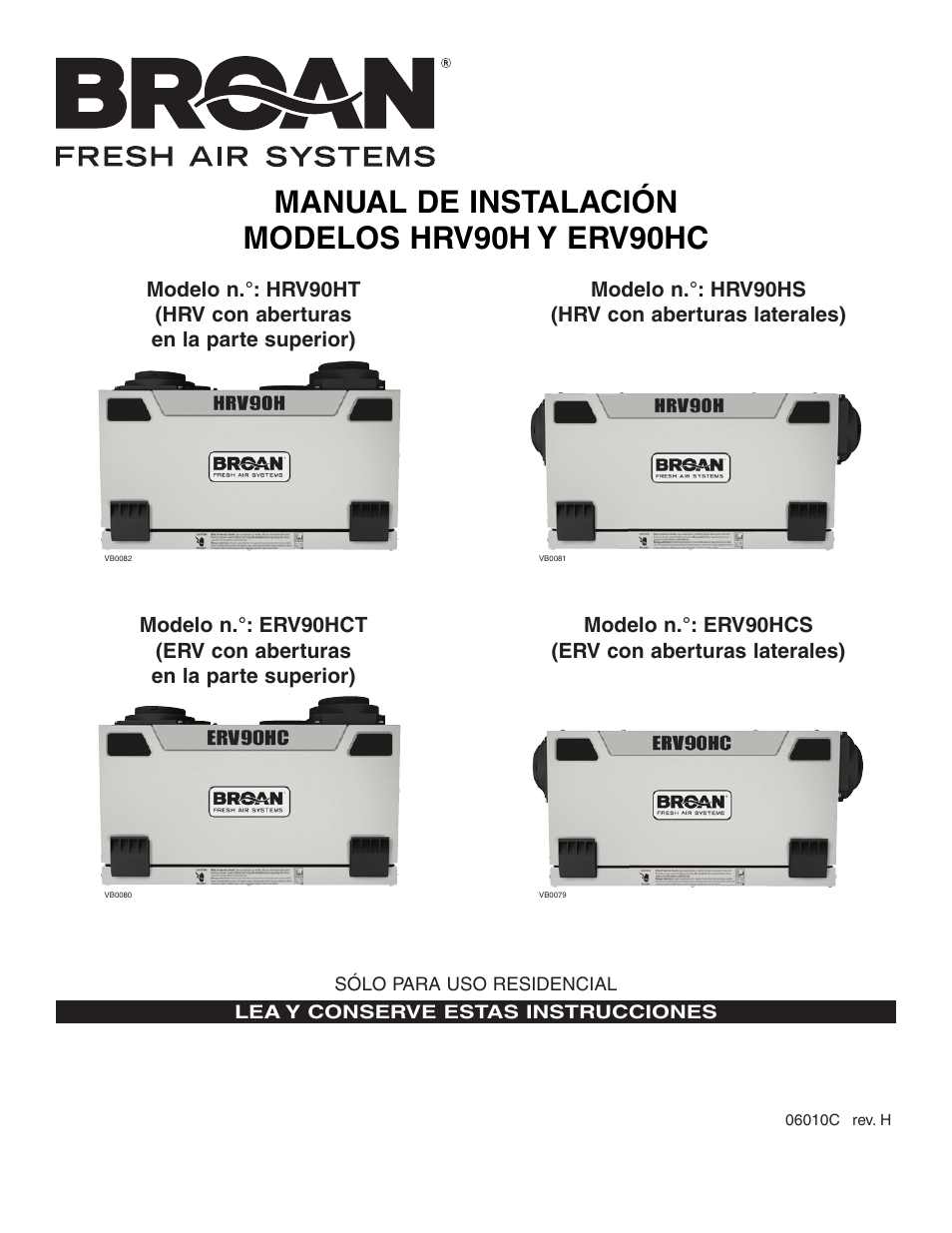 Manual de instalación modelos hrv90h y erv90hc | Broan ERV90HCS User Manual | Page 29 / 54