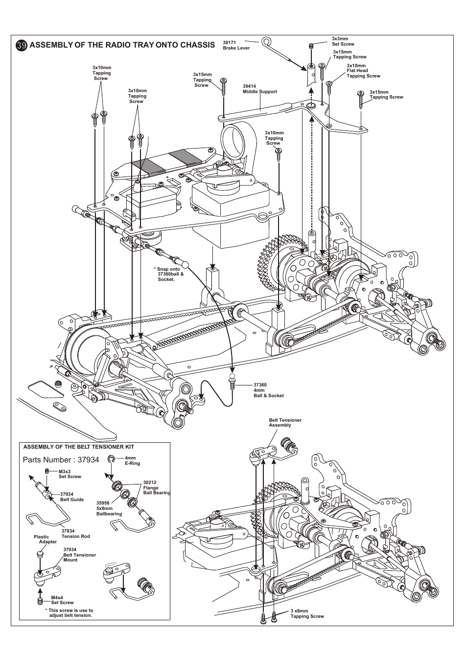 Assembly of the radio tray onto chassis | OFNA Racing 2-Speed, Shoe, OB4 Long 1/10th Scale -- 35017 User Manual | Page 4 / 5