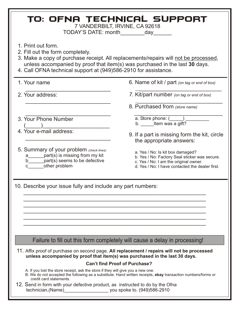 To: ofna technical support | OFNA Racing 40991 Hong Nor RTR Radio User Manual | Page 11 / 11