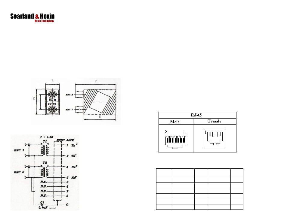 Hexin Technology HXSP-G703 Balun G.703 75-ohm to 120-ohm Female BNC to RJ-45 Converter User Manual | 1 page