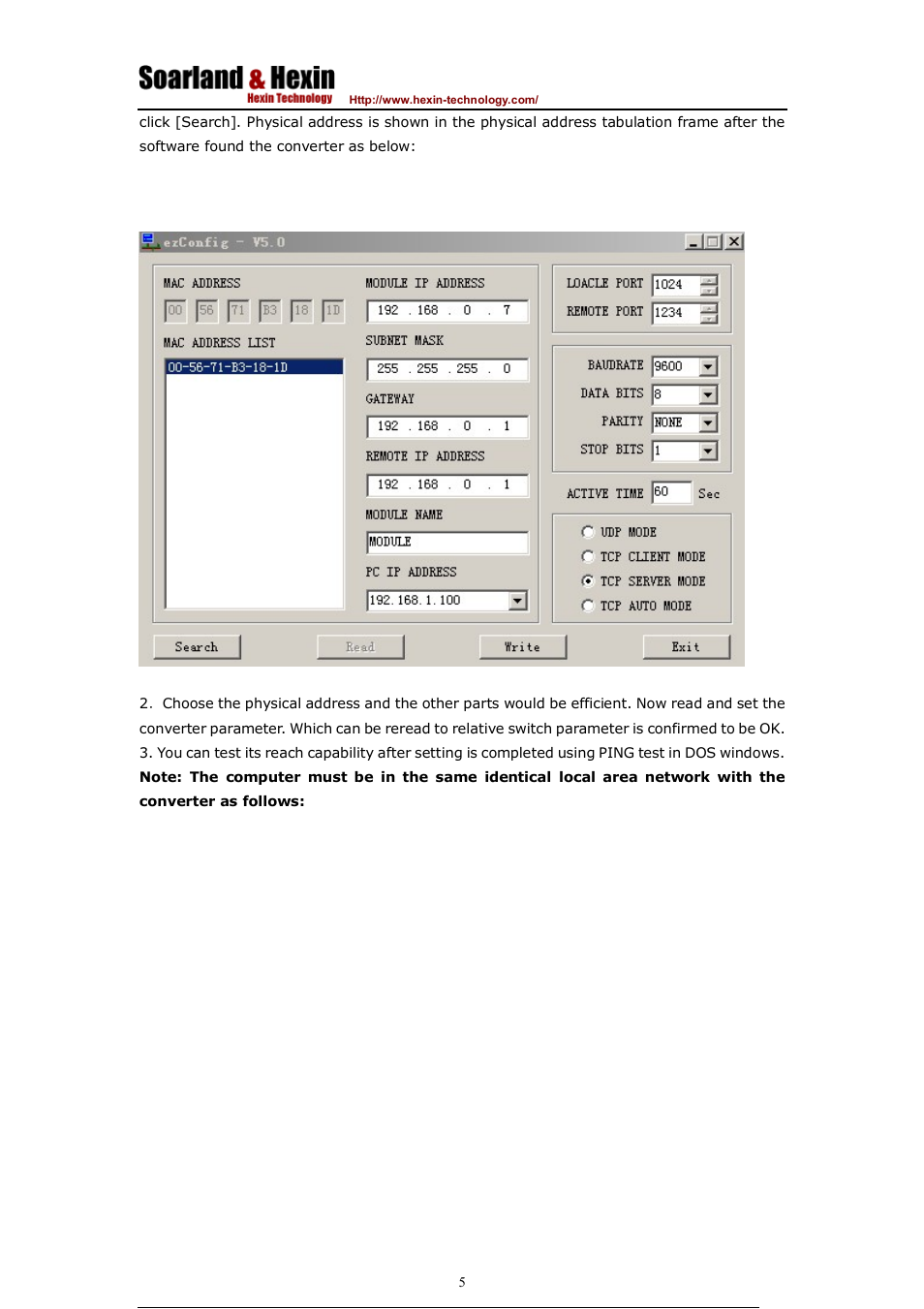 Hexin Technology HXSP-2108E-C Rackmount RS-485/RS-422 To Ethernet TCP/IP Serial Device Server User Manual | Page 6 / 9