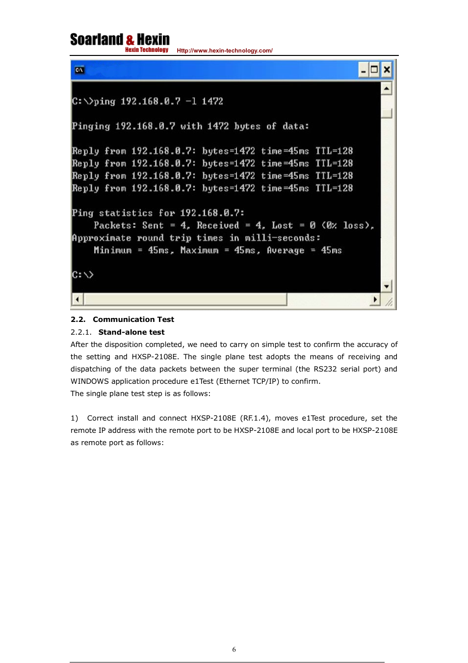 Hexin Technology HXSP-2108E-C Rackmount RS-485/RS-422 To Ethernet TCP/IP Serial Device Server User Manual | Page 7 / 9