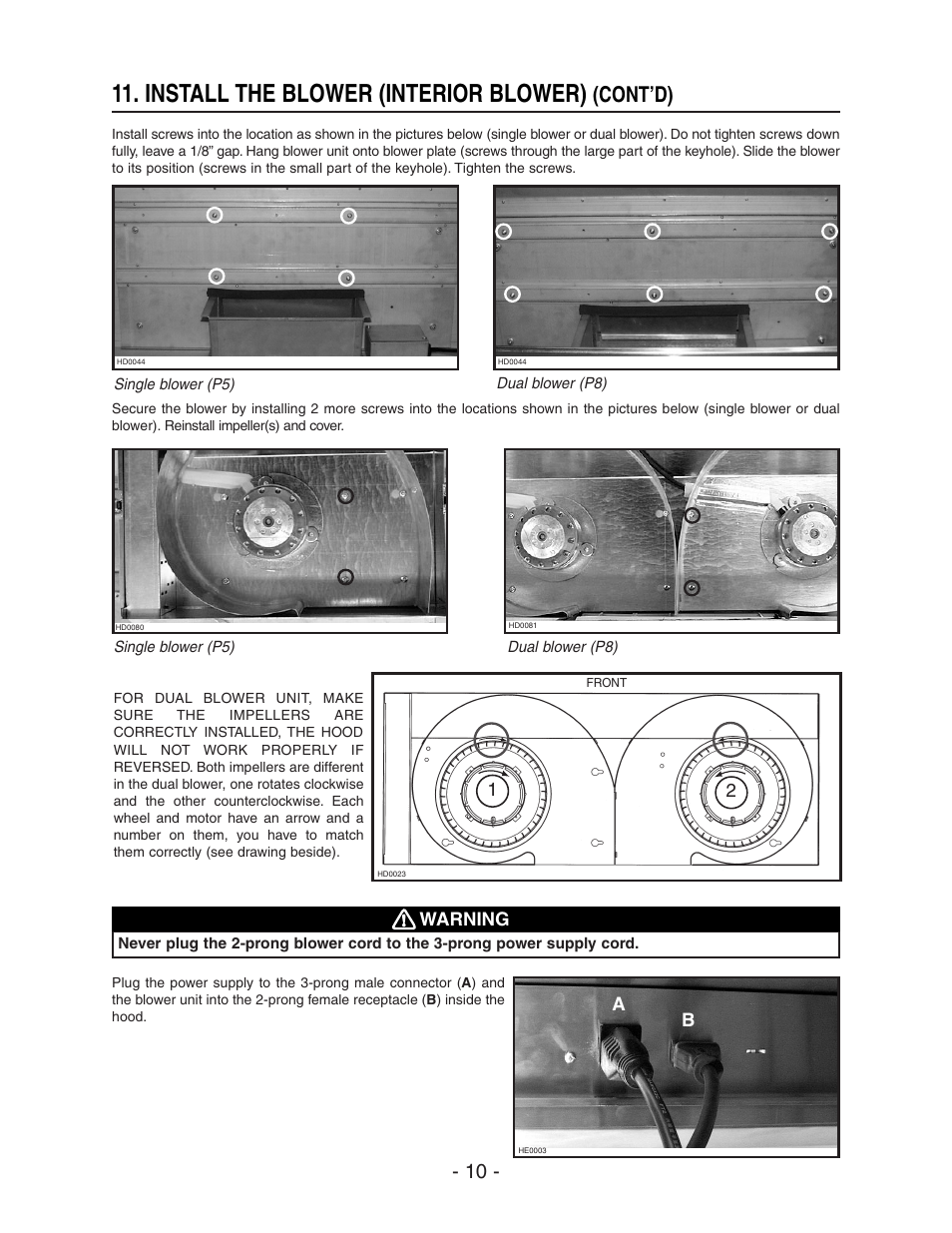 Install the blower (interior blower), Cont’d) | Broan 64000 User Manual | Page 10 / 16