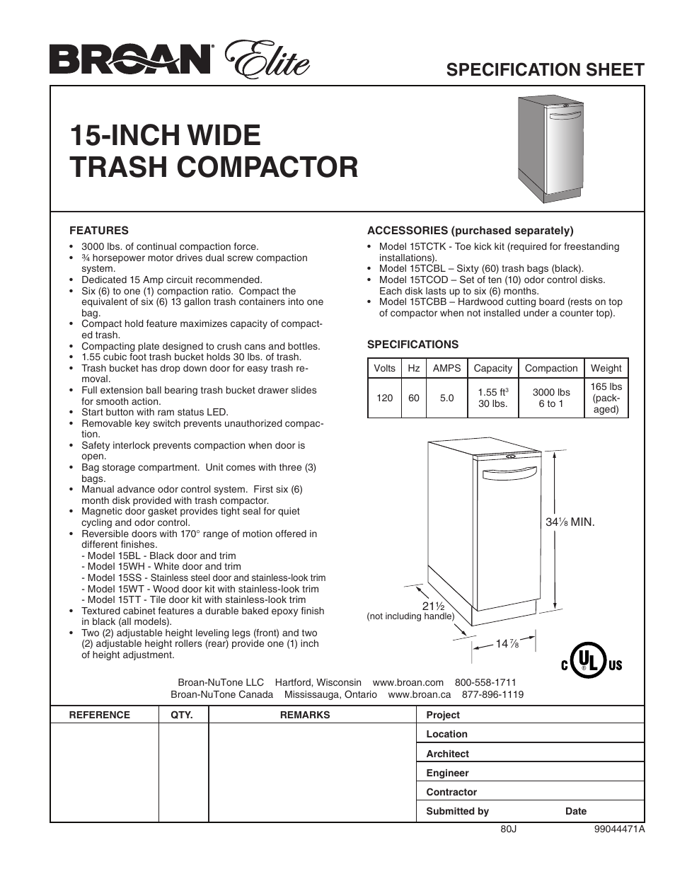 Broan Elite 15Bl User Manual | 1 page