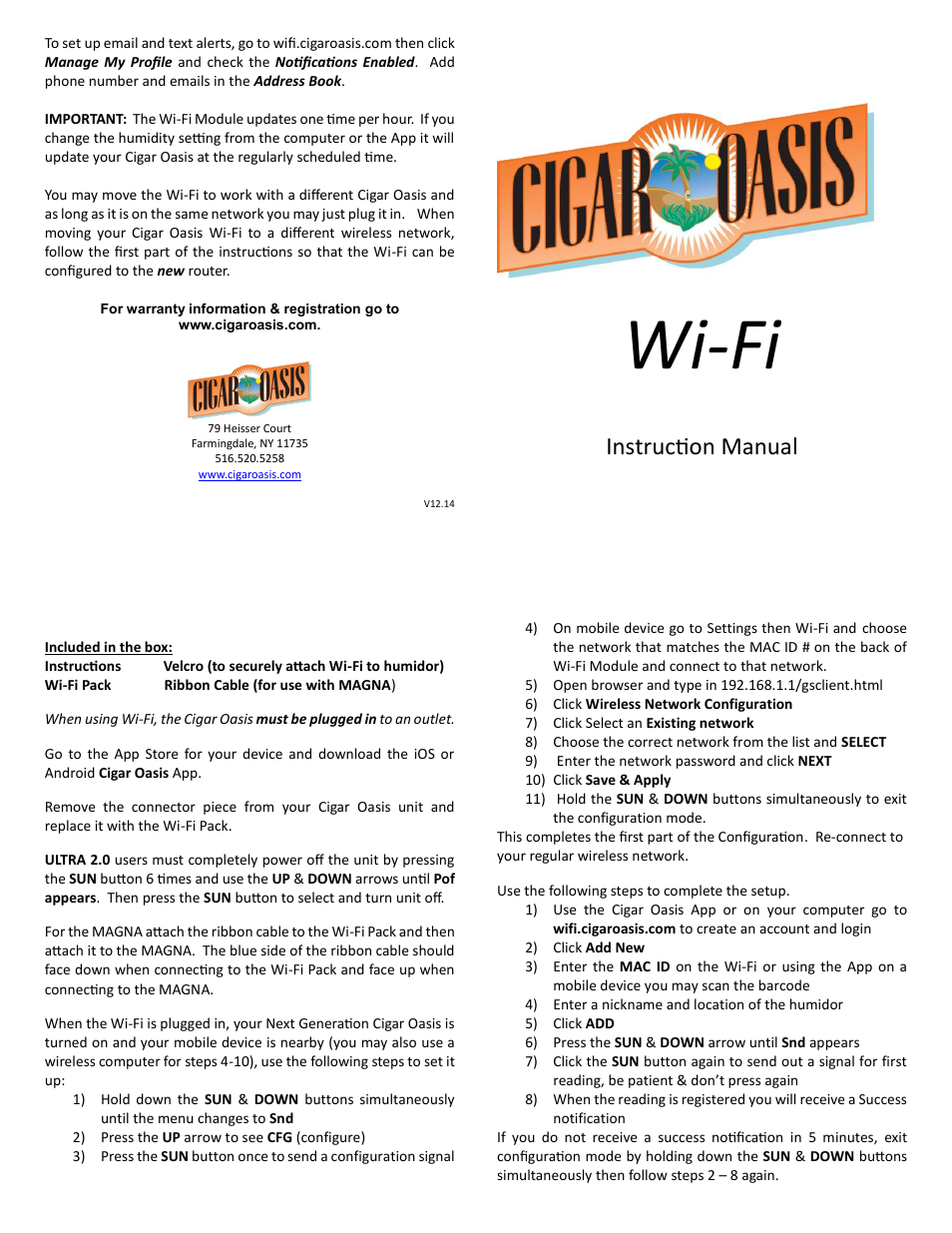 Cigar Oasis Wi-Fi User Manual | 1 page