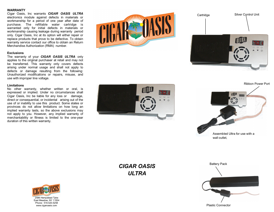 Cigar Oasis Ultra User Manual | 2 pages