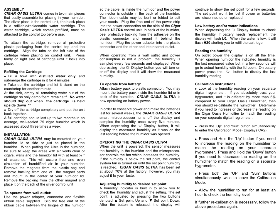 Cigar Oasis Ultra User Manual | Page 2 / 2