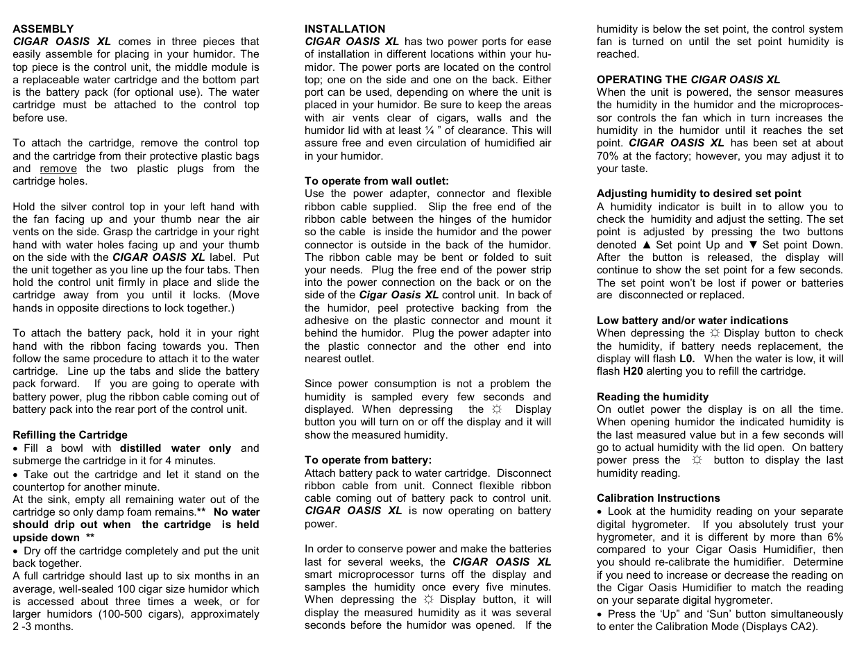 Cigar Oasis XL User Manual | Page 2 / 2