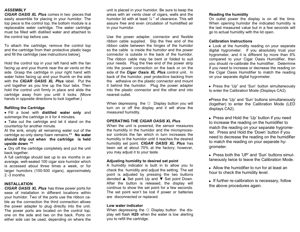 Cigar Oasis XL Plus User Manual | Page 2 / 2