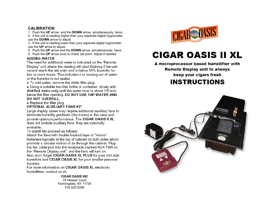 Cigar Oasis II XL User Manual | 2 pages
